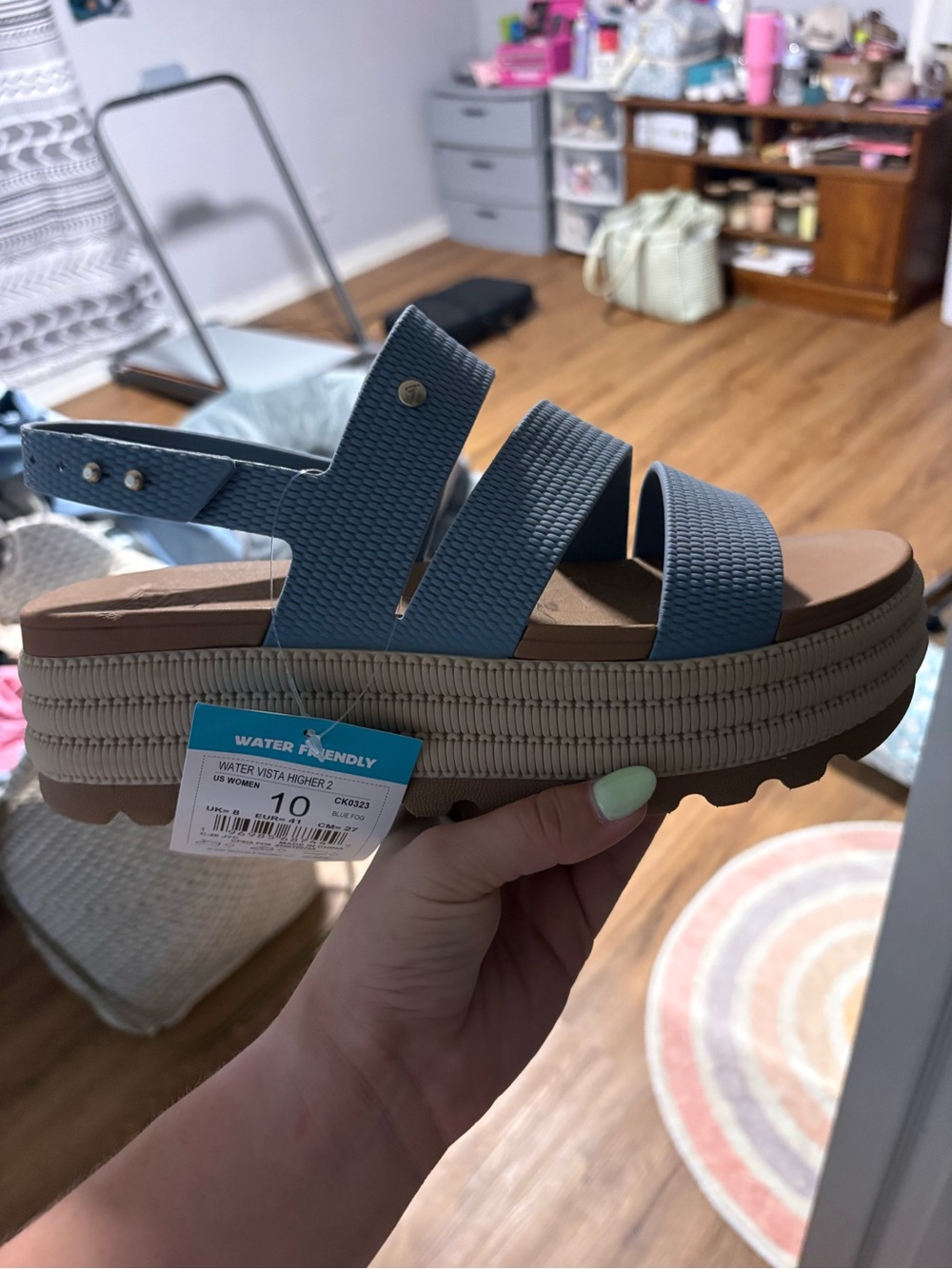 Reef Women's Blue Platform Sandal with Tan Sole